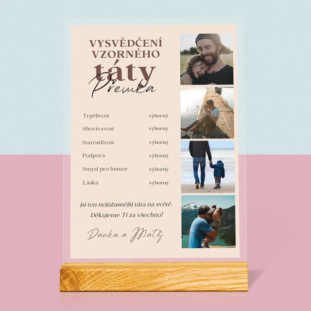 Fotokoláž: Vysvědčení Vzorné Táty - Tisk Na Akrylovém Skle
