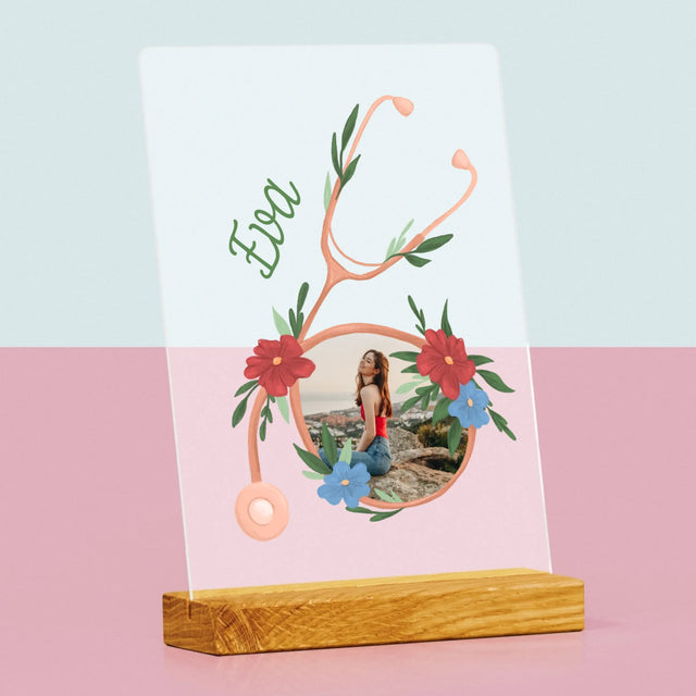 Fotka A Textem: Stetoskop Květiny - Tisk Na Akrylovém Skle