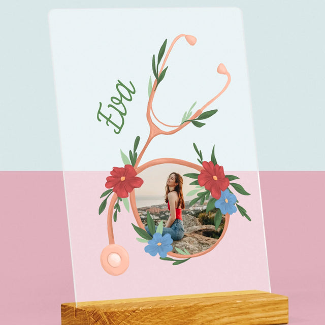 Fotka A Textem: Stetoskop Květiny - Tisk Na Akrylovém Skle