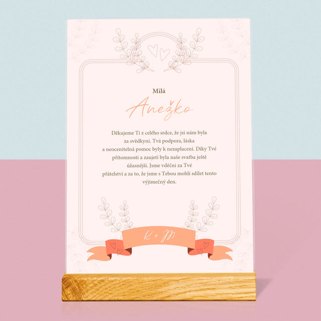 Jméno A Nápis: Poděkování Pro Svědkyni - Tisk Na Akrylovém Skle