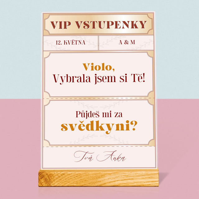 Jméno A Nápis: Vip Vstupenky Svědkyně - Tisk Na Akrylovém Skle