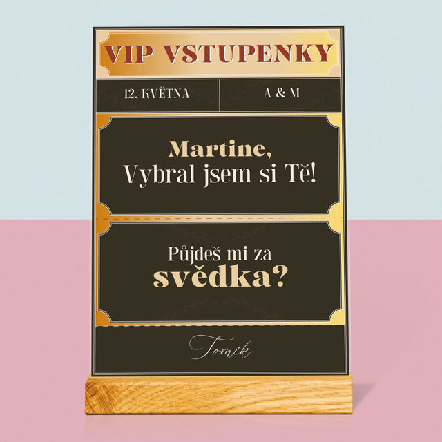 Jméno A Nápis: Vip Vstupenky Svědek - Tisk Na Akrylovém Skle