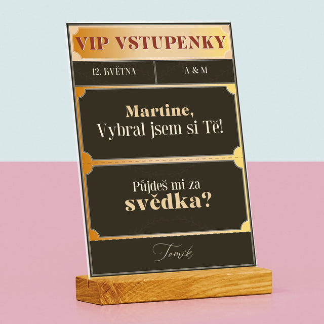 Jméno A Nápis: Vip Vstupenky Svědek - Tisk Na Akrylovém Skle