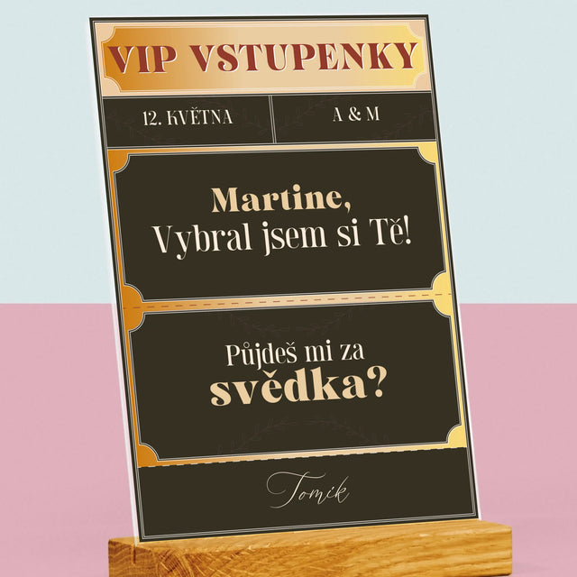 Jméno A Nápis: Vip Vstupenky Svědek - Tisk Na Akrylovém Skle