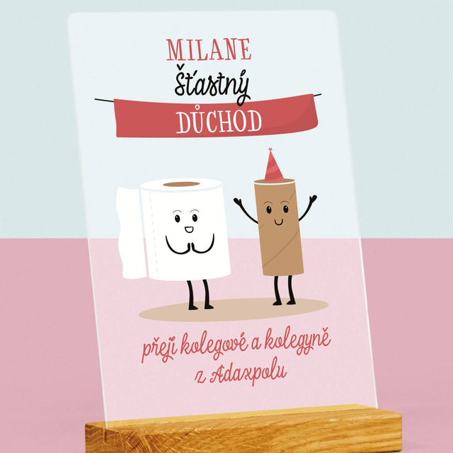 Jméno A Nápis: Šťastný Důchod - Tisk Na Akrylovém Skle