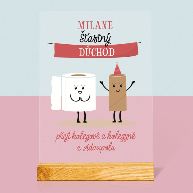 Jméno A Nápis: Šťastný Důchod - Tisk Na Akrylovém Skle