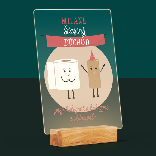 Jméno A Nápis: Šťastný Důchod - Tisk Na Akrylovém Skle