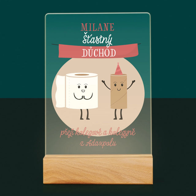 Jméno A Nápis: Šťastný Důchod - Tisk Na Akrylovém Skle