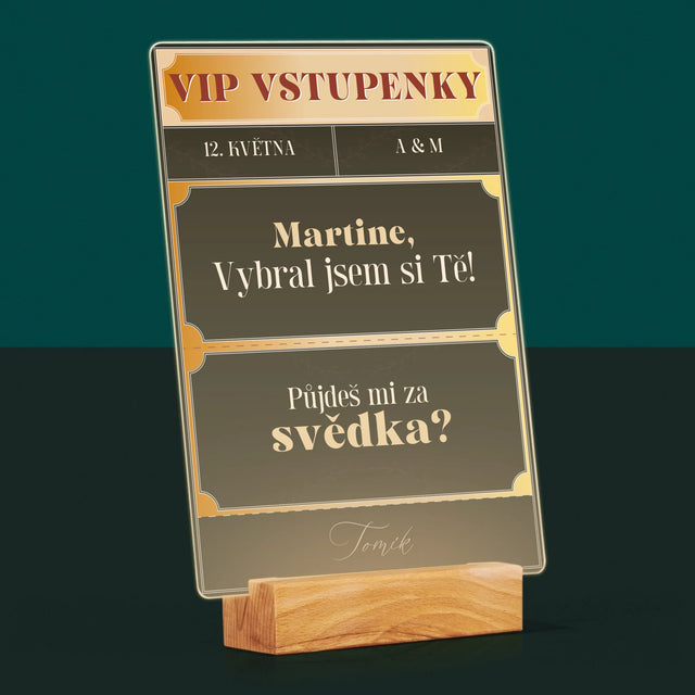Jméno A Nápis: Vip Vstupenky Svědek - Tisk Na Akrylovém Skle