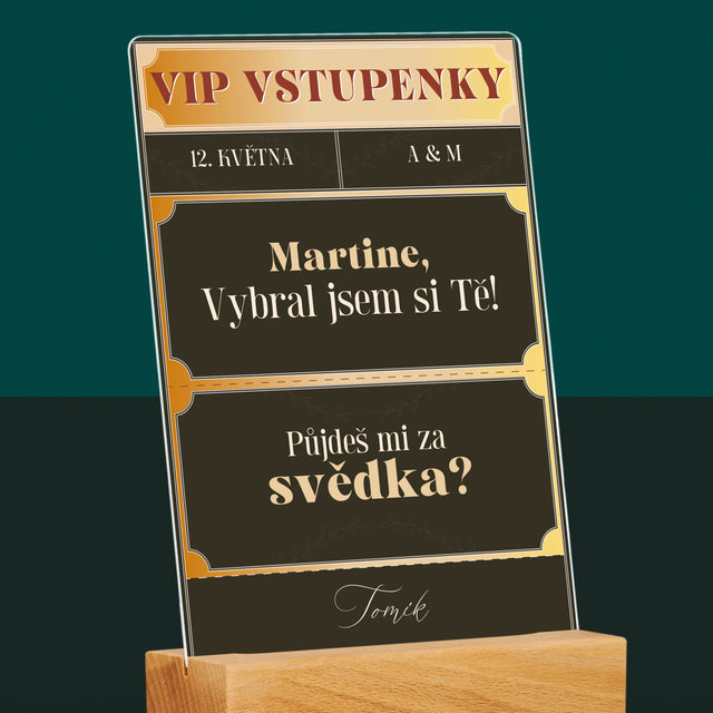 Jméno A Nápis: Vip Vstupenky Svědek - Tisk Na Akrylovém Skle