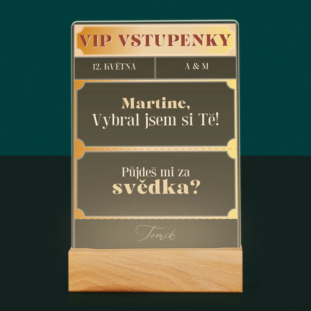 Jméno A Nápis: Vip Vstupenky Svědek - Tisk Na Akrylovém Skle