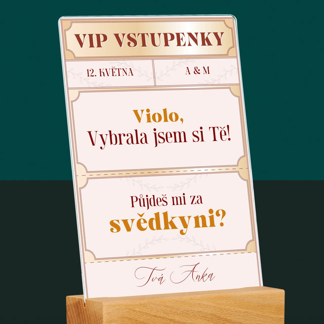 Jméno A Nápis: Vip Vstupenky Svědkyně - Tisk Na Akrylovém Skle