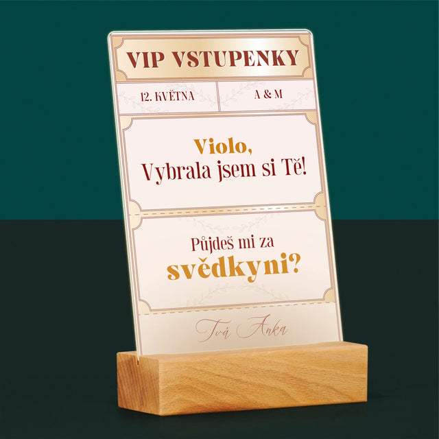 Jméno A Nápis: Vip Vstupenky Svědkyně - Tisk Na Akrylovém Skle