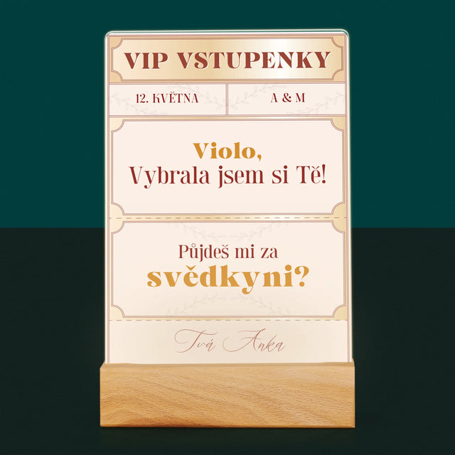 Jméno A Nápis: Vip Vstupenky Svědkyně - Tisk Na Akrylovém Skle
