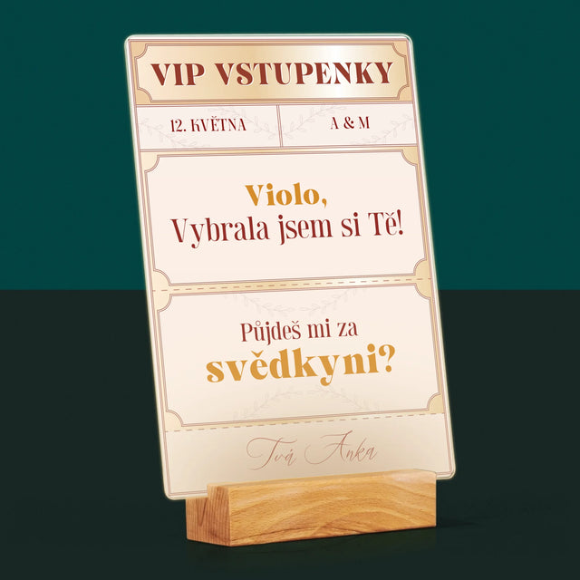 Jméno A Nápis: Vip Vstupenky Svědkyně - Tisk Na Akrylovém Skle