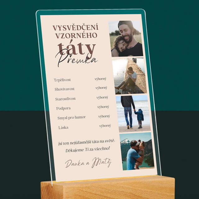 Fotokoláž: Vysvědčení Vzorné Táty - Tisk Na Akrylovém Skle