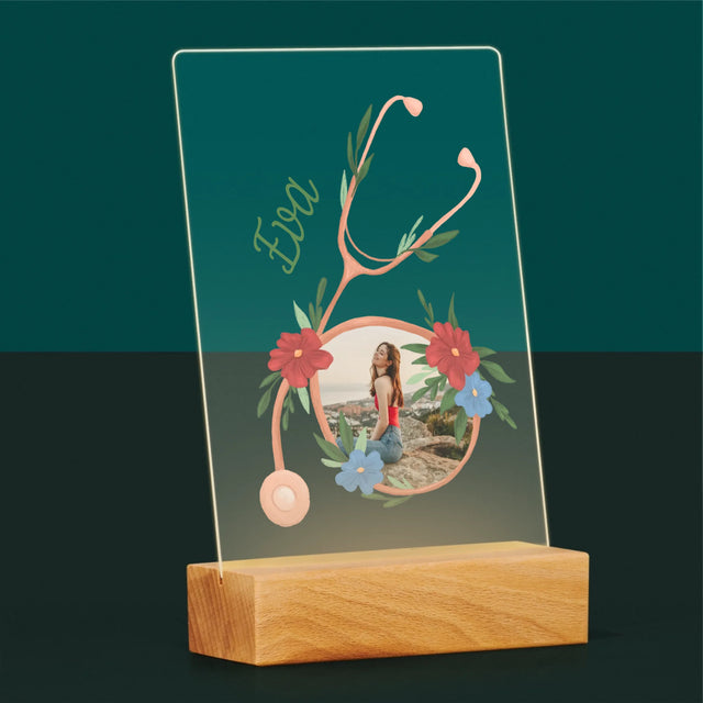 Fotka A Textem: Stetoskop Květiny - Tisk Na Akrylovém Skle