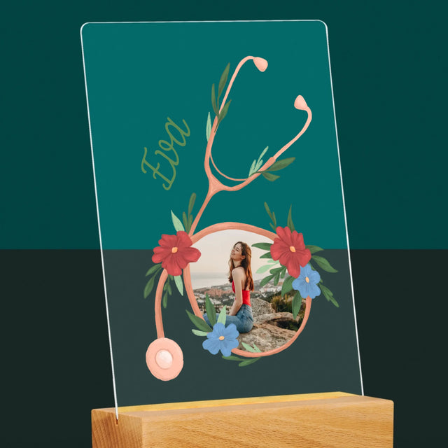 Fotka A Textem: Stetoskop Květiny - Tisk Na Akrylovém Skle