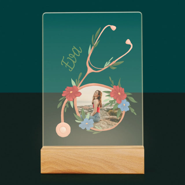 Fotka A Textem: Stetoskop Květiny - Tisk Na Akrylovém Skle