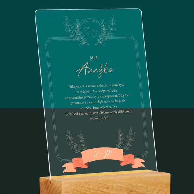 Jméno A Nápis: Poděkování Pro Svědkyni - Tisk Na Akrylovém Skle