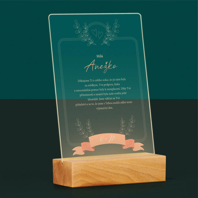 Jméno A Nápis: Poděkování Pro Svědkyni - Tisk Na Akrylovém Skle