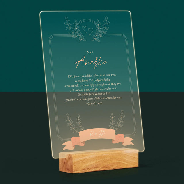 Jméno A Nápis: Poděkování Pro Svědkyni - Tisk Na Akrylovém Skle