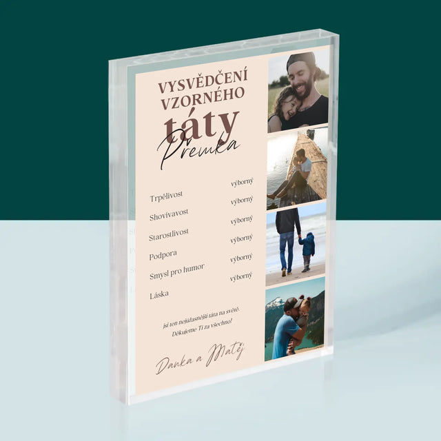 Fotokoláž: Vysvědčení Vzorné Táty - Akrylový Blok