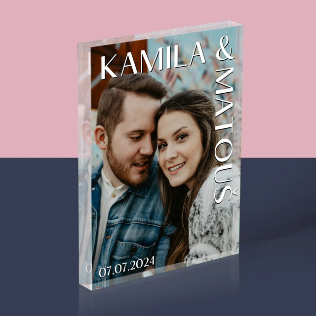 Fotka A Textem: Jména Svatba - Akrylový Blok