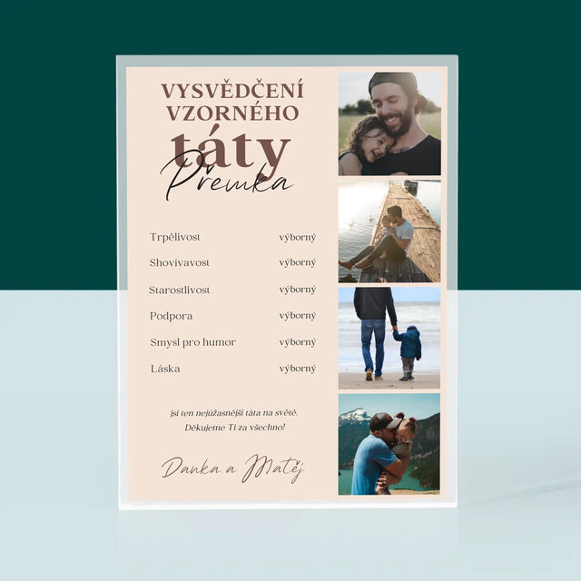 Fotokoláž: Vysvědčení Vzorné Táty - Akrylový Blok