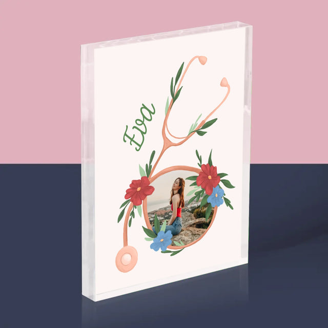 Fotka A Textem: Stetoskop Květiny - Akrylový Blok