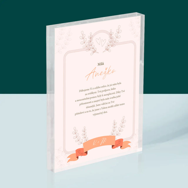 Jméno A Nápis: Poděkování Pro Svědkyni - Akrylový Blok
