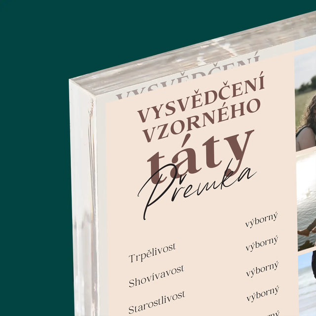 Fotokoláž: Vysvědčení Vzorné Táty - Akrylový Blok