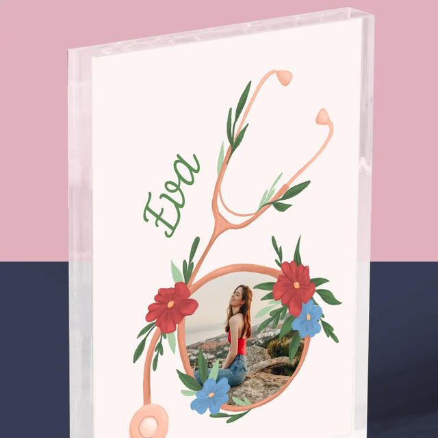 Fotka A Textem: Stetoskop Květiny - Akrylový Blok