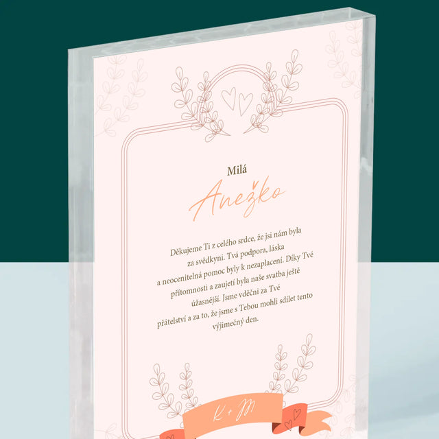 Jméno A Nápis: Poděkování Pro Svědkyni - Akrylový Blok