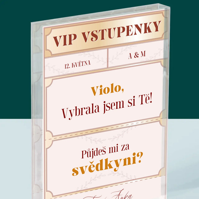 Jméno A Nápis: Vip Vstupenky Svědkyně - Akrylový Blok