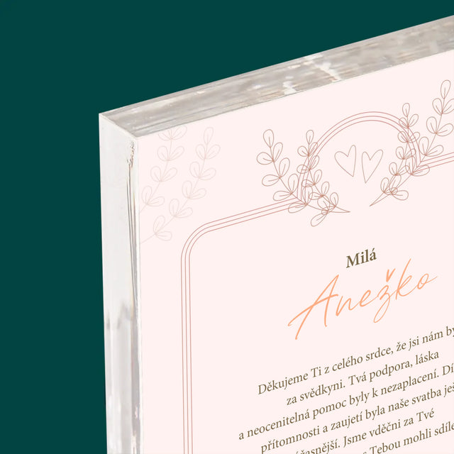 Jméno A Nápis: Poděkování Pro Svědkyni - Akrylový Blok