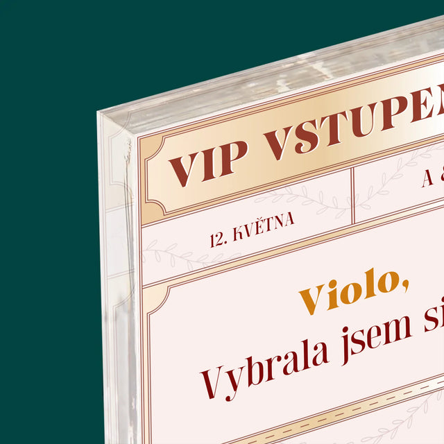 Jméno A Nápis: Vip Vstupenky Svědkyně - Akrylový Blok