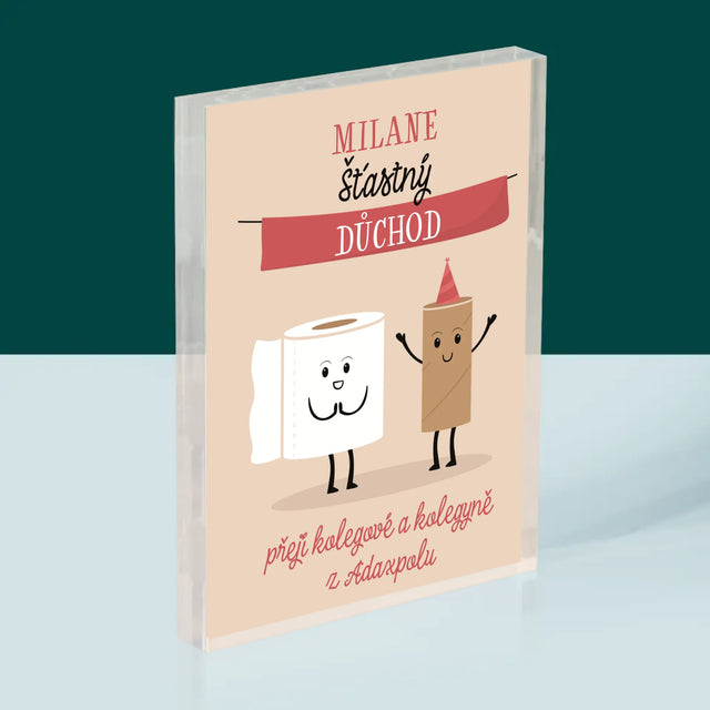 Jméno A Nápis: Šťastný Důchod - Akrylový Blok