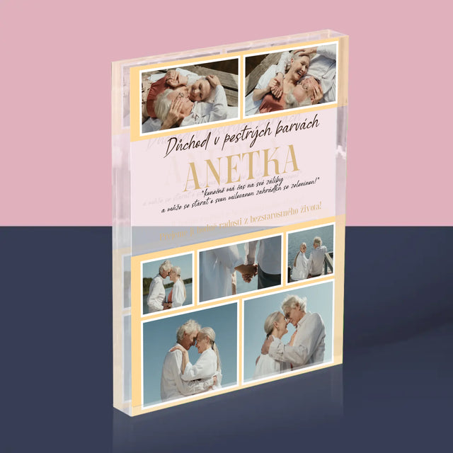 Fotokoláž: Důchod V Pestrých Barvách - Akrylový Blok