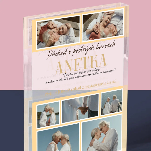 Fotokoláž: Důchod V Pestrých Barvách - Akrylový Blok