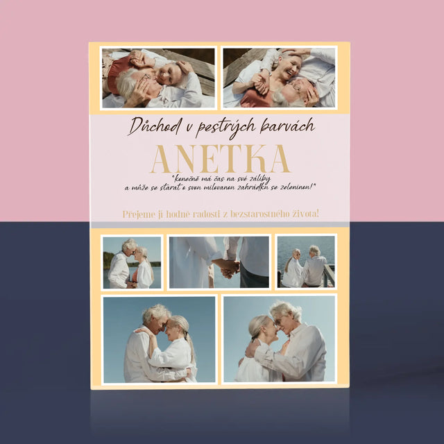 Fotokoláž: Důchod V Pestrých Barvách - Akrylový Blok