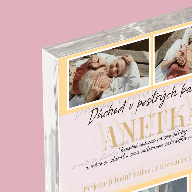 Fotokoláž: Důchod V Pestrých Barvách - Akrylový Blok