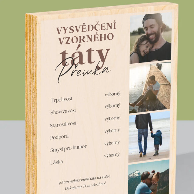 Fotokoláž: Vysvědčení Vzorné Táty - Tisk Na Dřevo