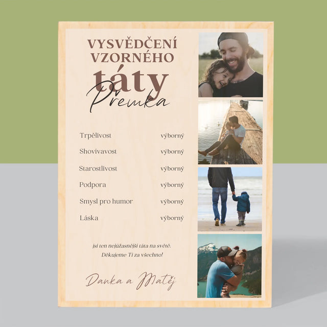 Fotokoláž: Vysvědčení Vzorné Táty - Tisk Na Dřevo