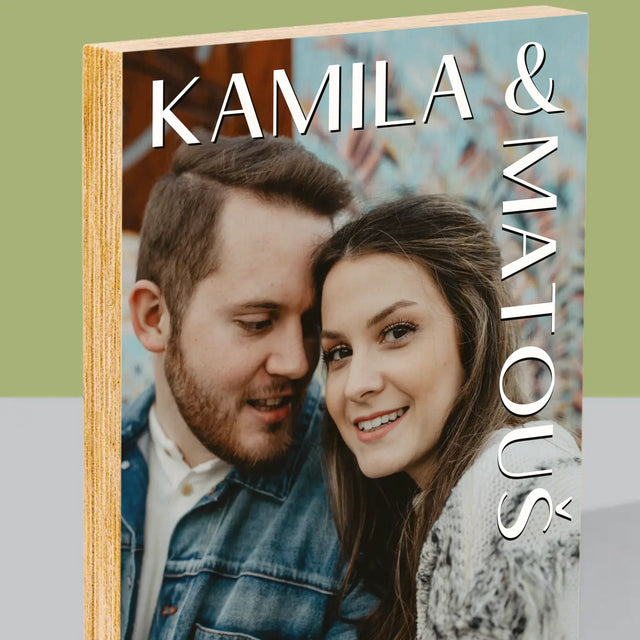 Fotka A Textem: Jména Svatba - Tisk Na Dřevo