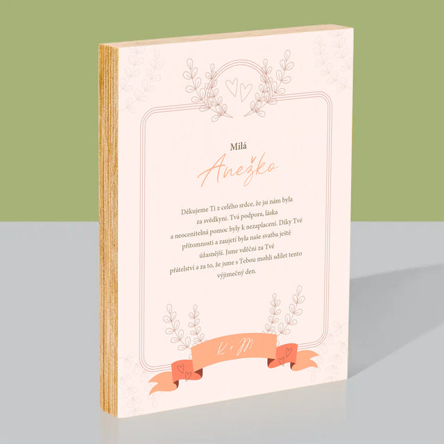 Jméno A Nápis: Poděkování Pro Svědkyni - Tisk Na Dřevo