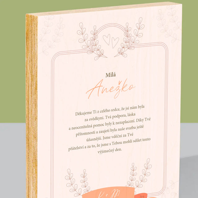 Jméno A Nápis: Poděkování Pro Svědkyni - Tisk Na Dřevo