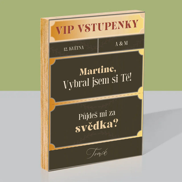 Jméno A Nápis: Vip Vstupenky Svědek - Tisk Na Dřevo