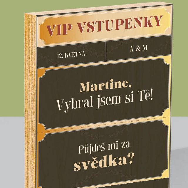 Jméno A Nápis: Vip Vstupenky Svědek - Tisk Na Dřevo