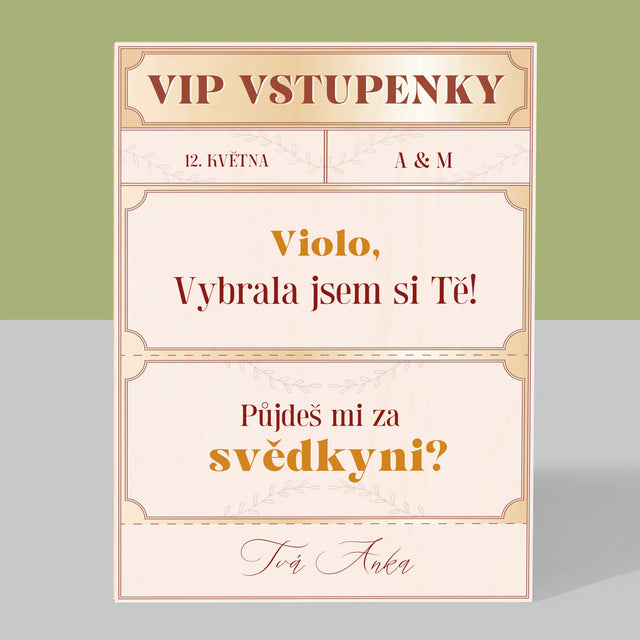 Jméno A Nápis: Vip Vstupenky Svědkyně - Tisk Na Dřevo